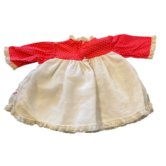 Rare vintage 70s red and white embroidered mushroom baby dress 3-6 mos - Picture 7 of 9